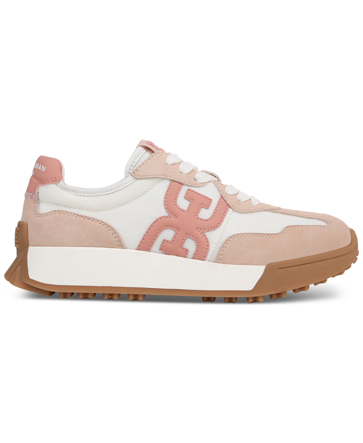 Shop Sam Edelman Women's Langley Emblem Lace-up Trainer Sneakers In White,warm Blush Leather