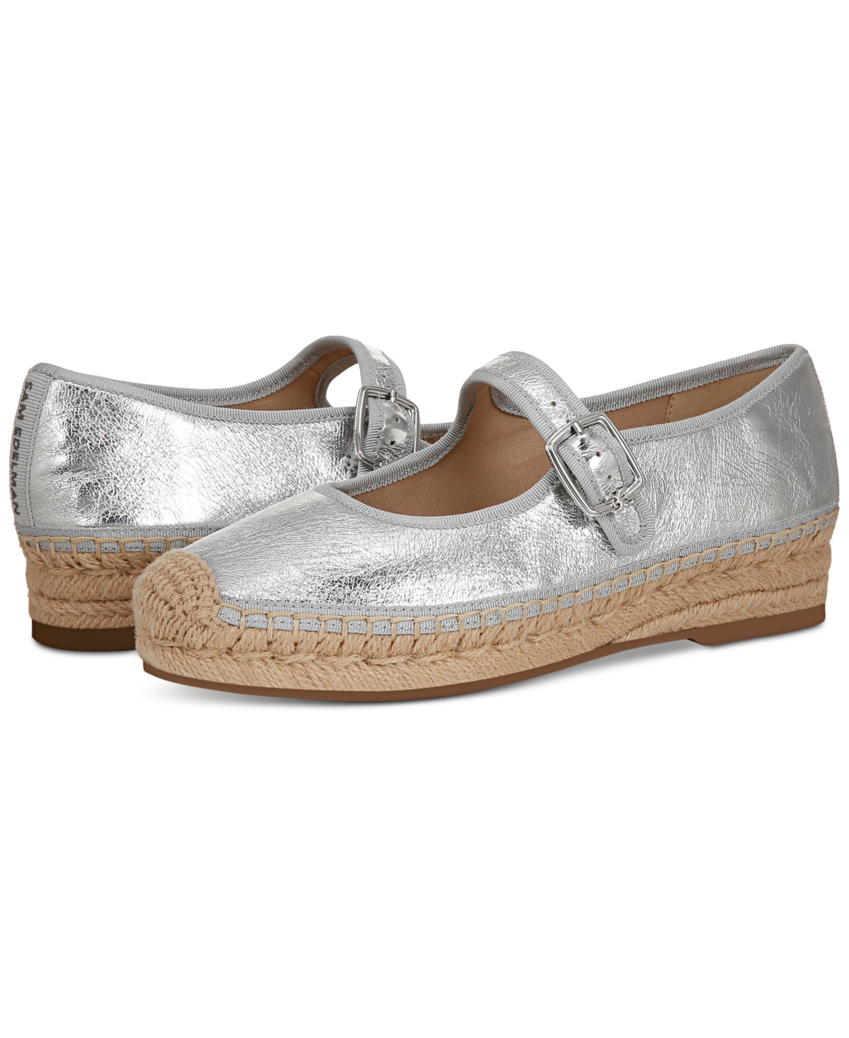 Shop Sam Edelman Women's Mackie Mary Jane Espadrille Flats In Soft Silver Leather