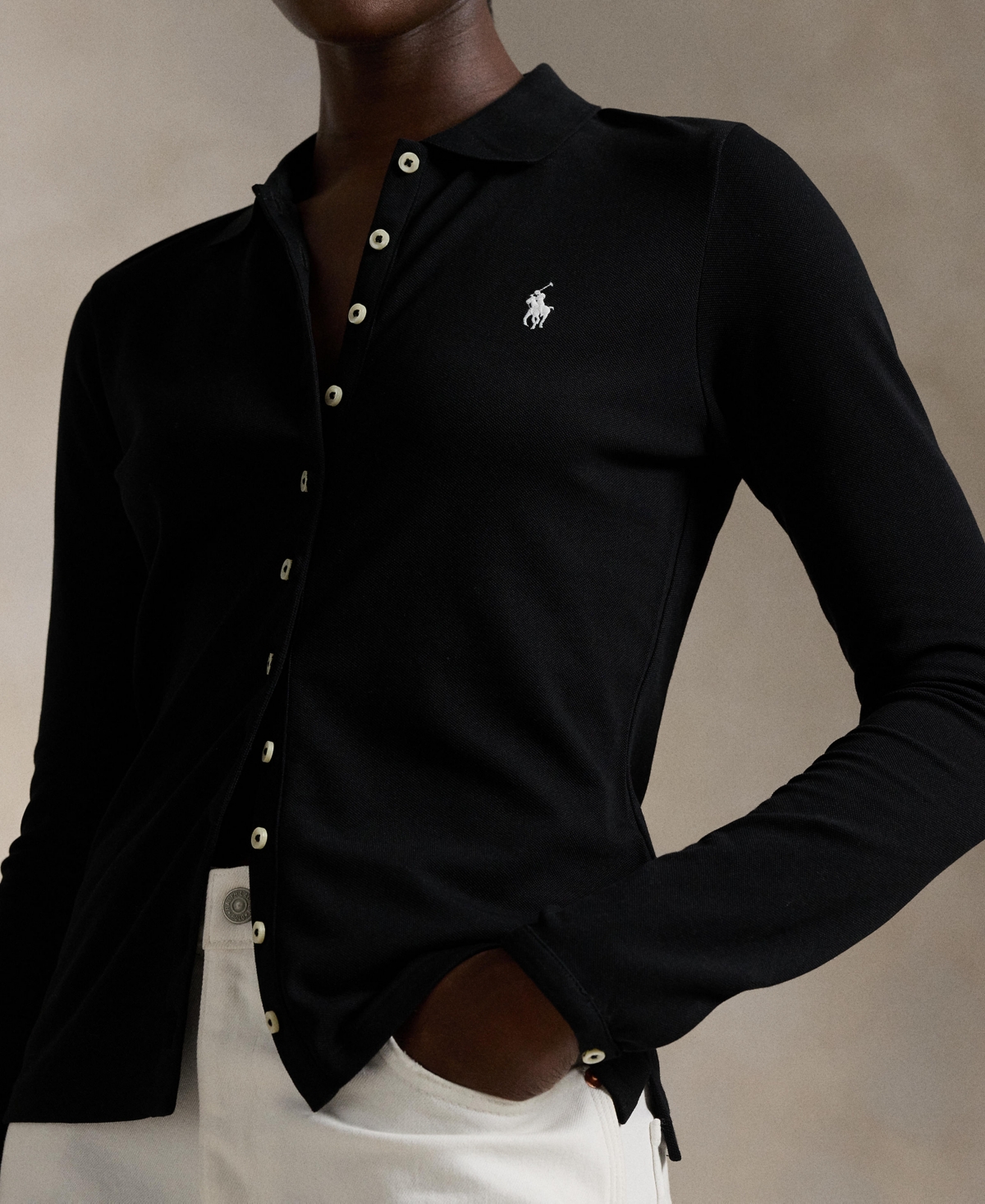 POLO RALPH LAUREN WOMEN'S BUTTONED-PLACKET LONG-SLEEVE POLO SHIRT