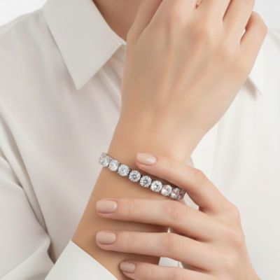 Sterling Silver White Gold Plated with Dazzling Clear Cubic Zirconia Tennis Bracelet