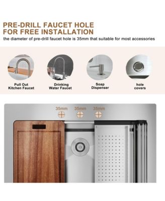 33" L x 22" W Single Bowl Stainless Steel Drop-in Workstation Kitchen Sink with Accessories