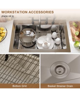33" L x 22" W Single Bowl Stainless Steel Topmount Kitchen Sink with Accessories