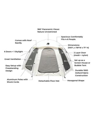 Nucleus Hexagon Tent 9.8FT with Screened Walls and Waterproof Cover, Ideal for Outdoor Picnics, Glamping, Camping, and Stylish Backyard Events