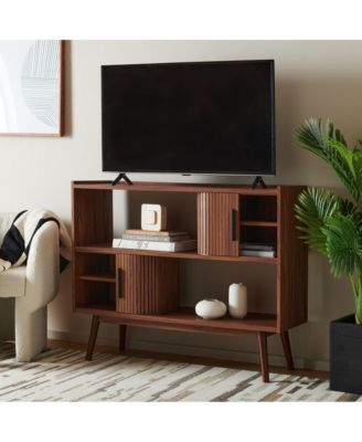 1 Pc Wood Media Stand, Tambour Doors, Interior Storage & Open Shelves – Entertainment Consoles