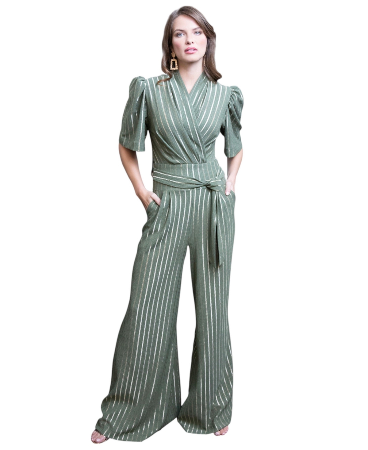 Women's Gold Stripe Wide Leg Jumpsuit - Black