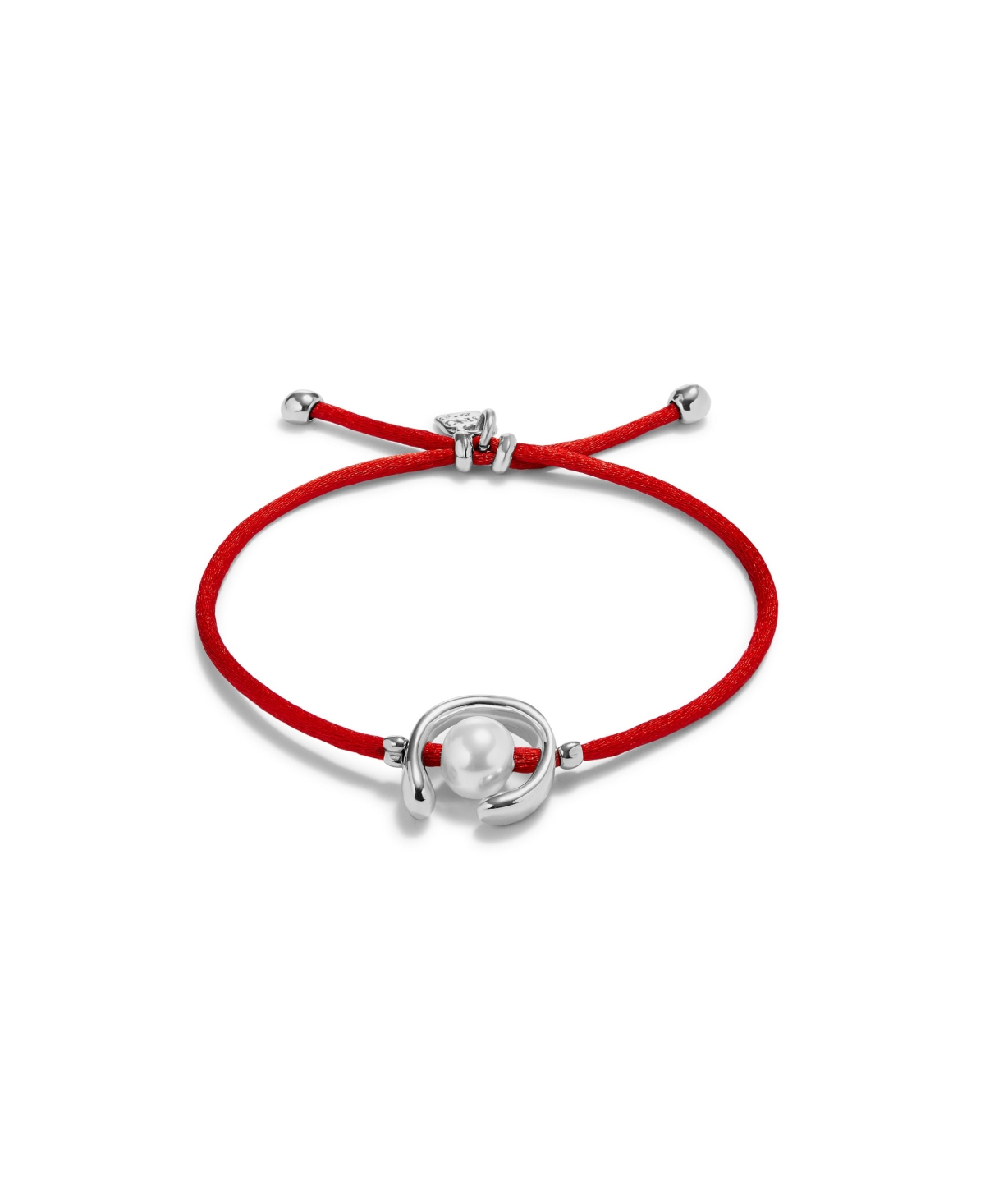 Unode50 Red Thread Cultivated Pearl Leather Bracelet In Silver