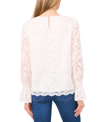 Women's Lace Smocked-Cuff Blouse 