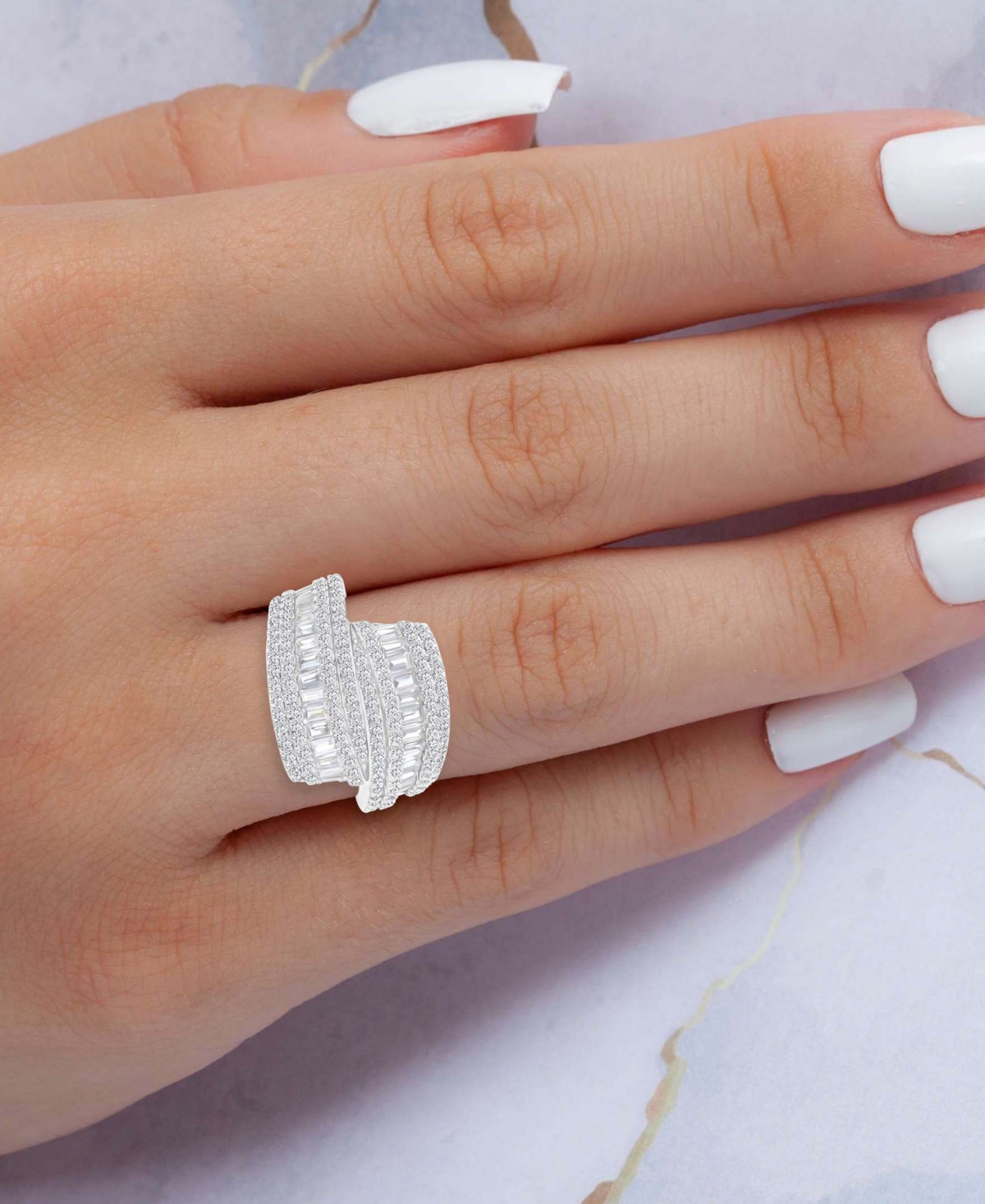 Macy's Cubic Zirconia Curving Multi Row Ring In 14k Gold Over Sterling Silver In Silver