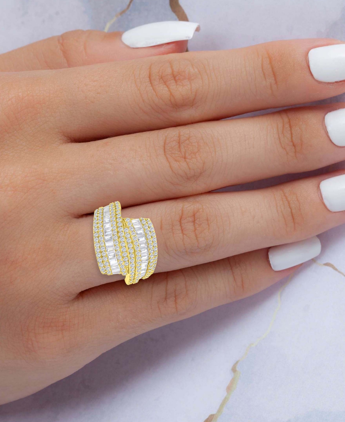 Macy's Cubic Zirconia Curving Multi Row Ring In 14k Gold Over Sterling Silver In Gold