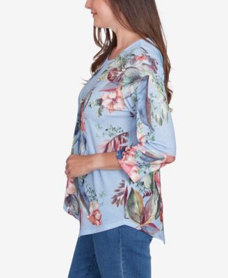 Women's Free Spirit Tropical Print Knit Top with Necklace