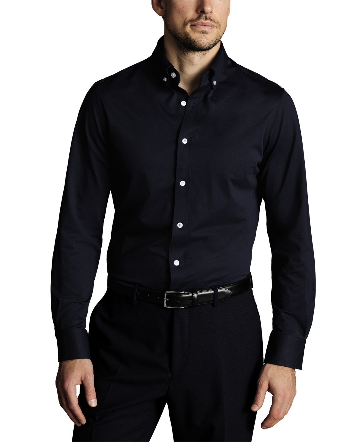 CHARLES TYRWHITT MEN'S FOUR-WAY STRETCH JERSEY BUTTON DOWN SHIRT 