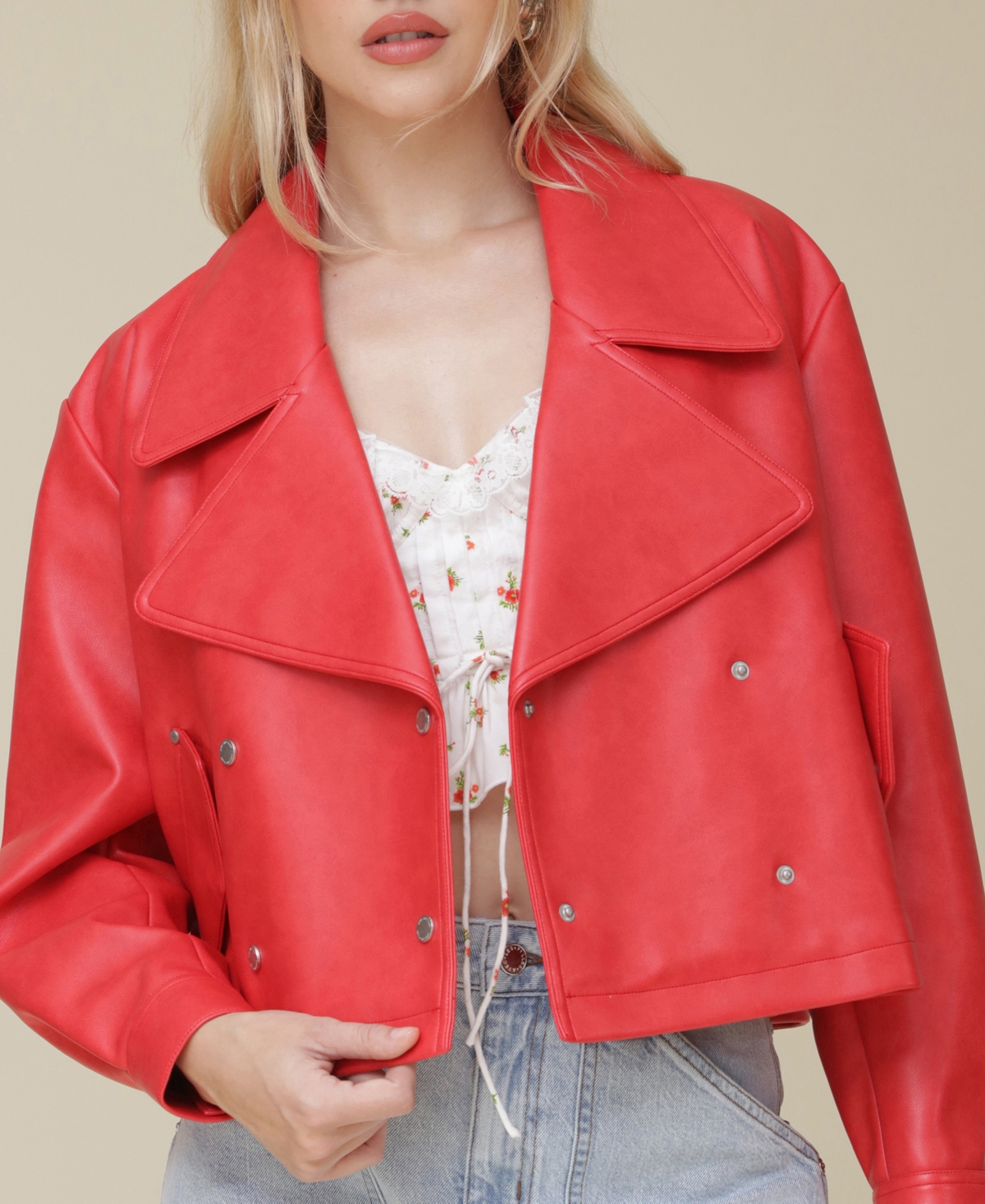 Shop Avec Les Filles Women's Double-breasted Cropped Jacket In Maraschino