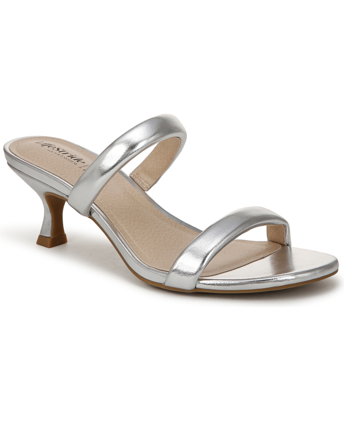 Shop Lifestride Women's Nalani Open Round Toe Slide Dress Sandals In Silver Faux Leather