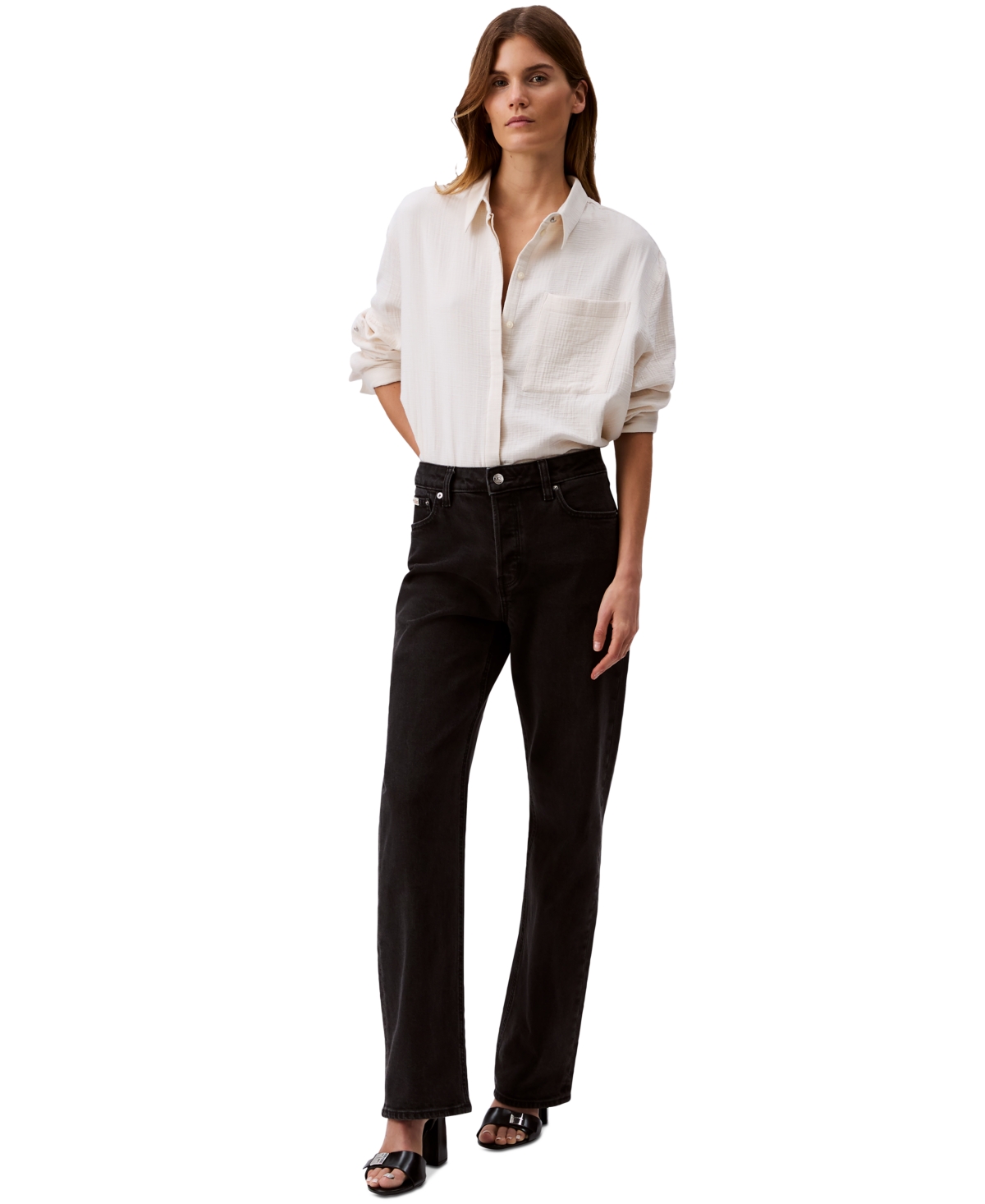 Calvin Klein Jeans Est.1978 Women's 90s Straight-leg Stretch Jeans In Ck Essential Black