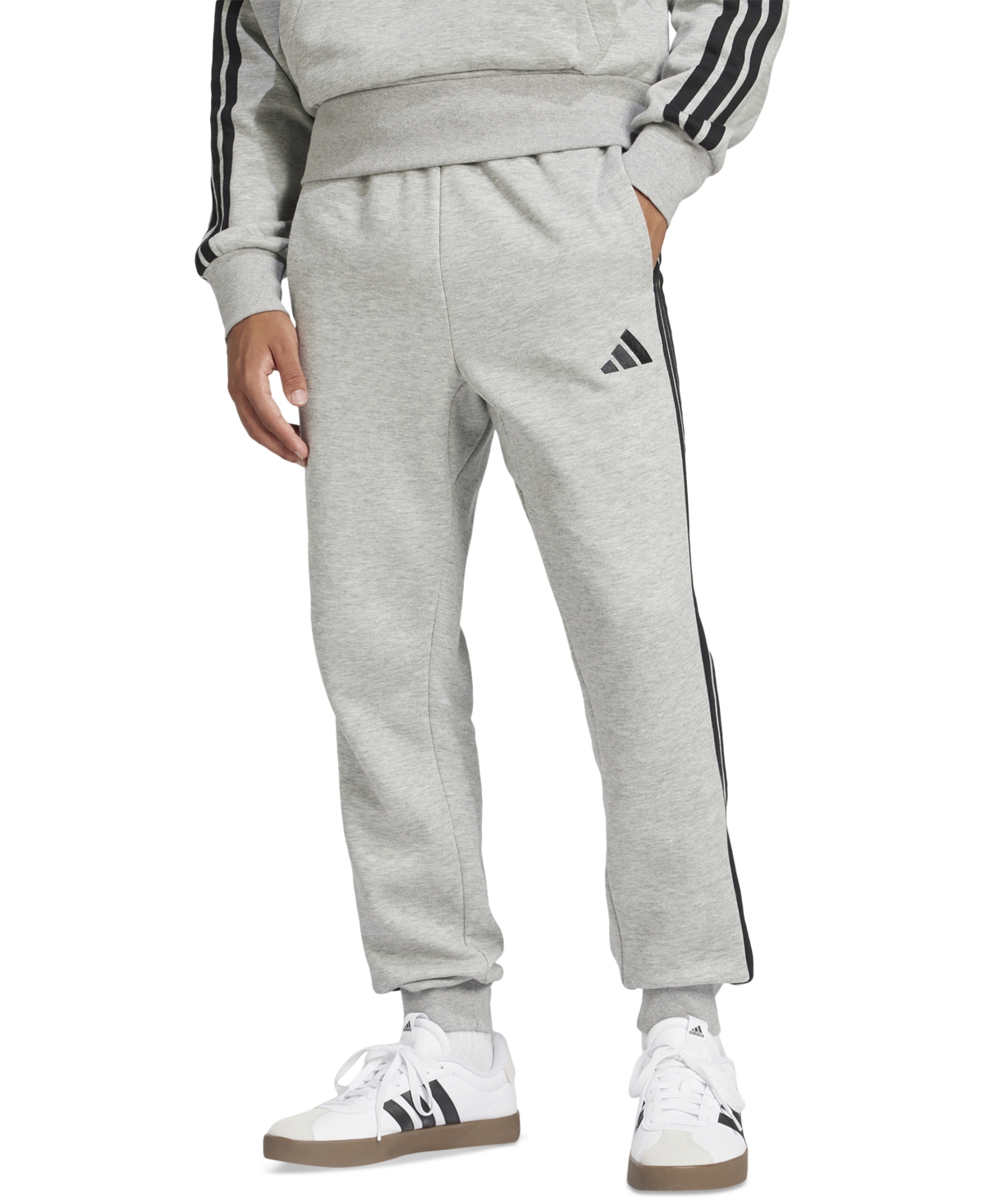 adidas Men's Essentials Regular-Fit 3-Stripes Fleece Joggers - Magh/Black