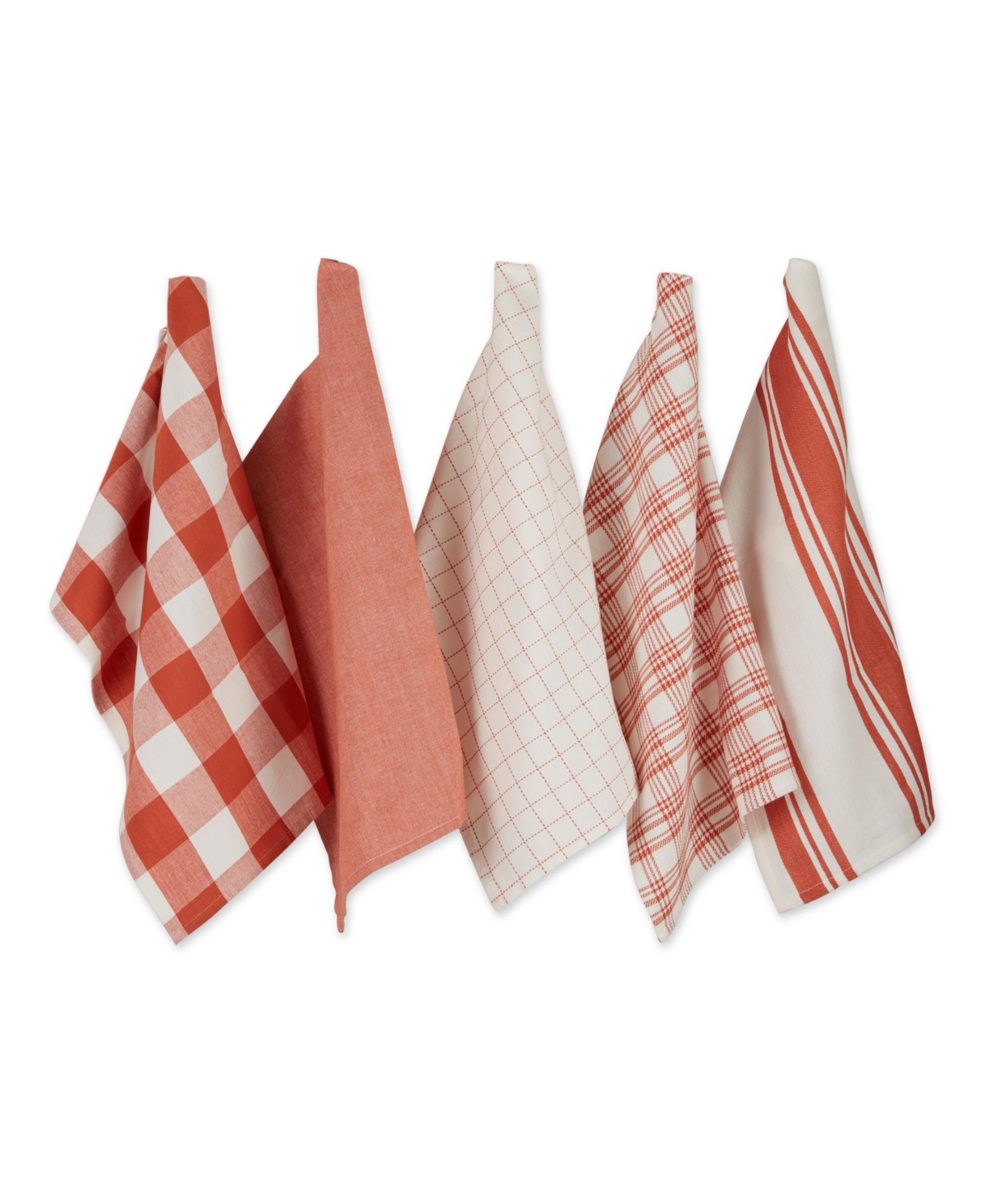 Asst Everyday Cotton Dishtowel 5 Pack Set, 18" x 28" - Vintage Red