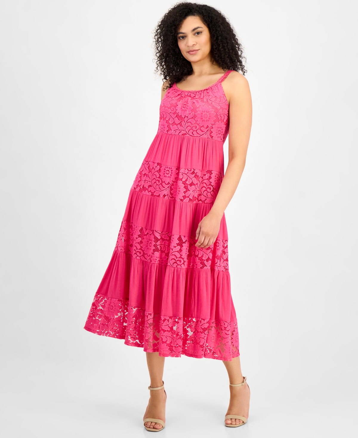 Women's Lace-Trim Maxi Dress - Hot Pink