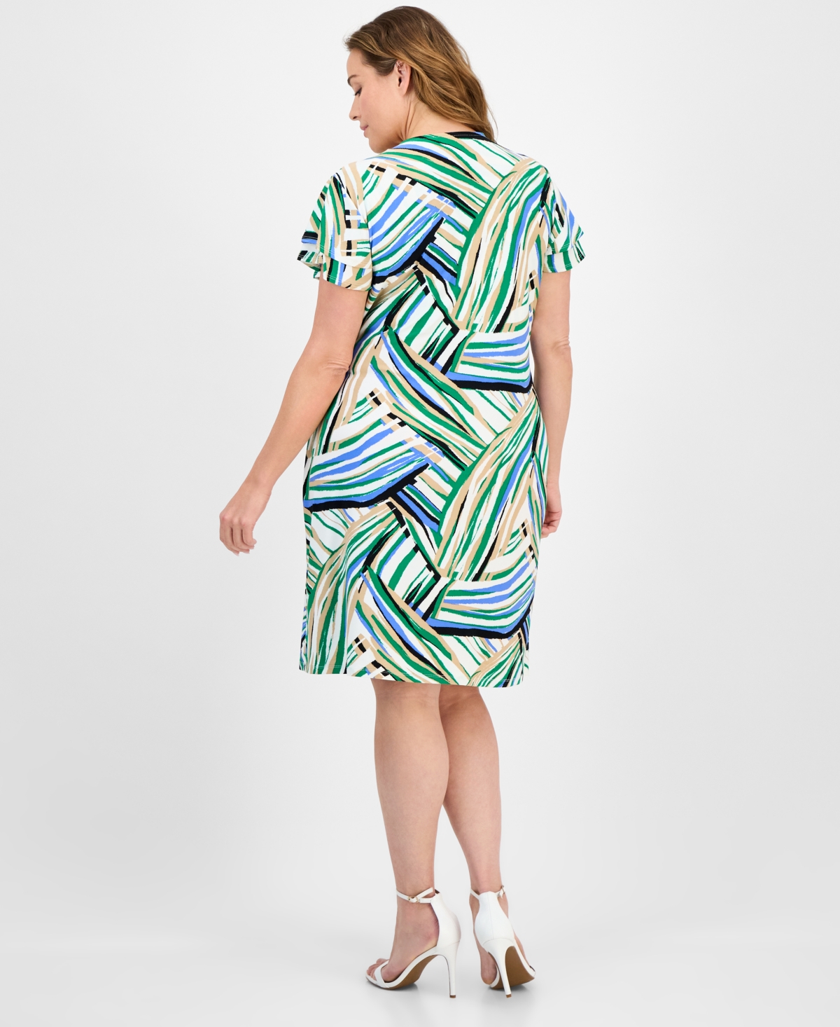 Anne Klein Plus Size Flutter-sleeve Classic Faux-wrap Dress In Green