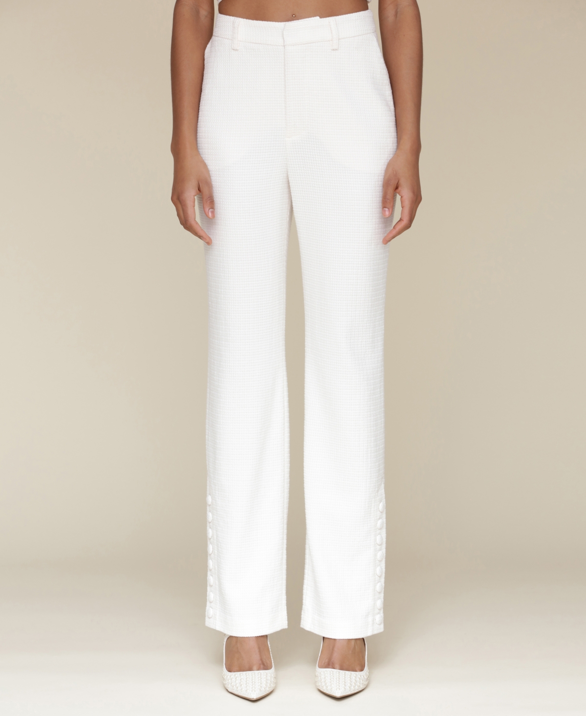 Shop Avec Les Filles Women's Side-button Full-length Trousers In Off White