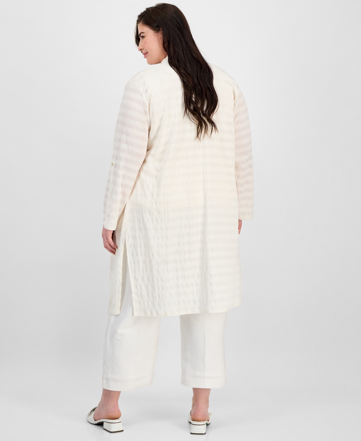 Anne Klein Plus Size Pucker-wave Knit Open-front Cardigan
