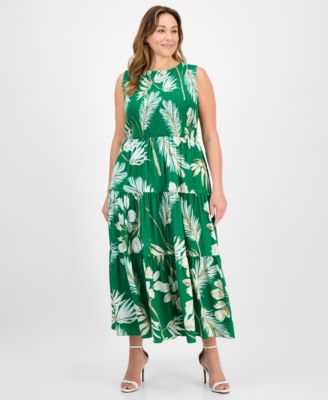 Anne Klein - Plus Size Smocked-Bodice Sleeveless Dress