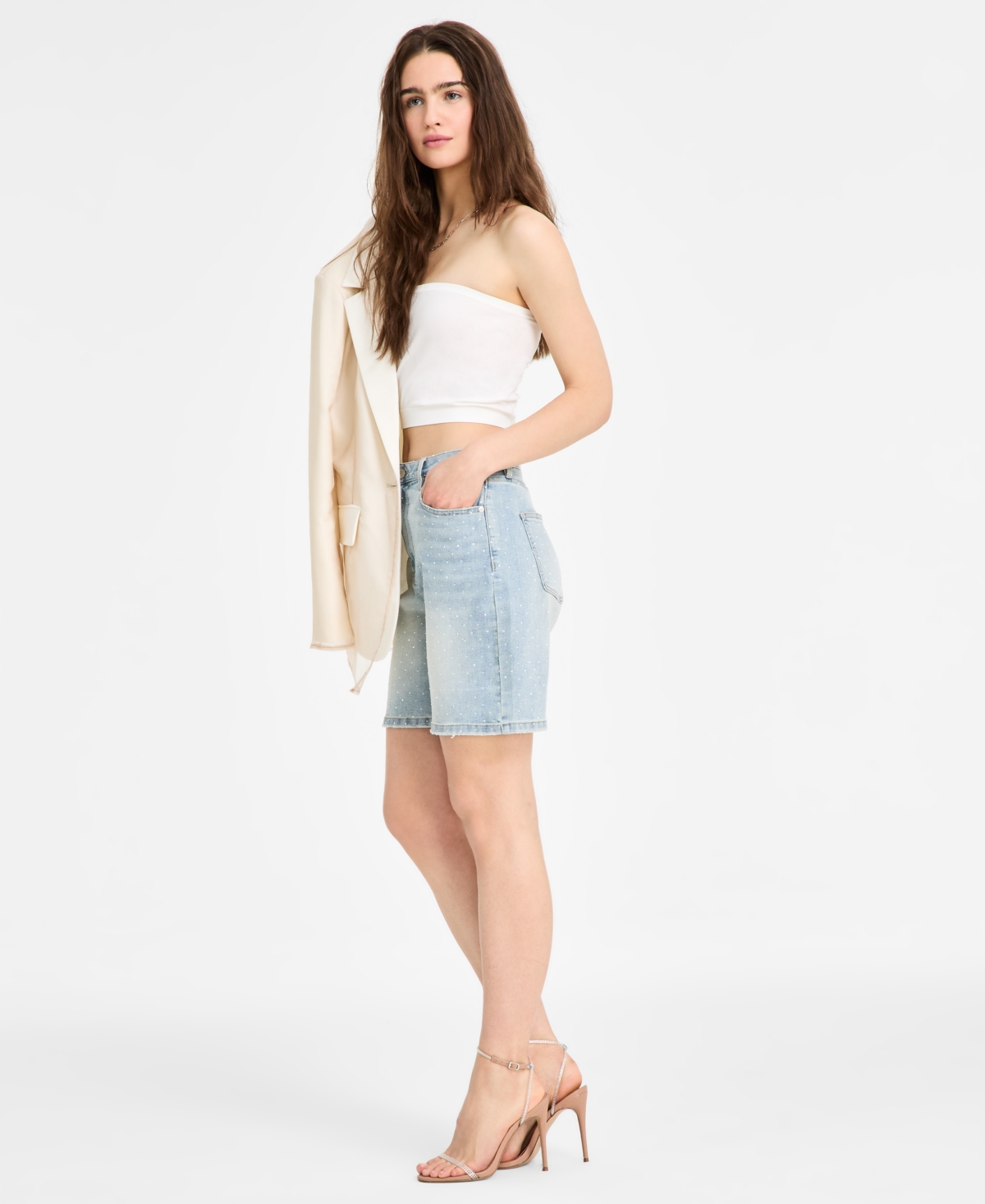 Avec Les Filles High Waist Wide Leg Denim Bermuda Shorts In Mariposa Wash