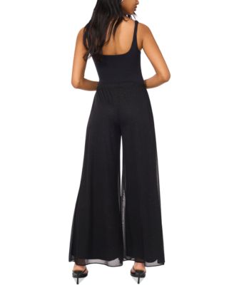 Petite Mesh Glitter Overlay Pants