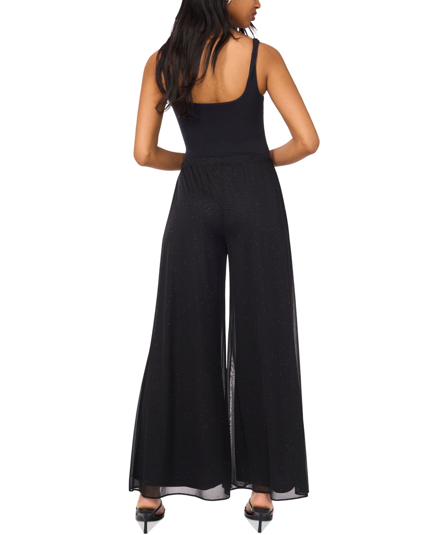 Petite Mesh Glitter Overlay Pants