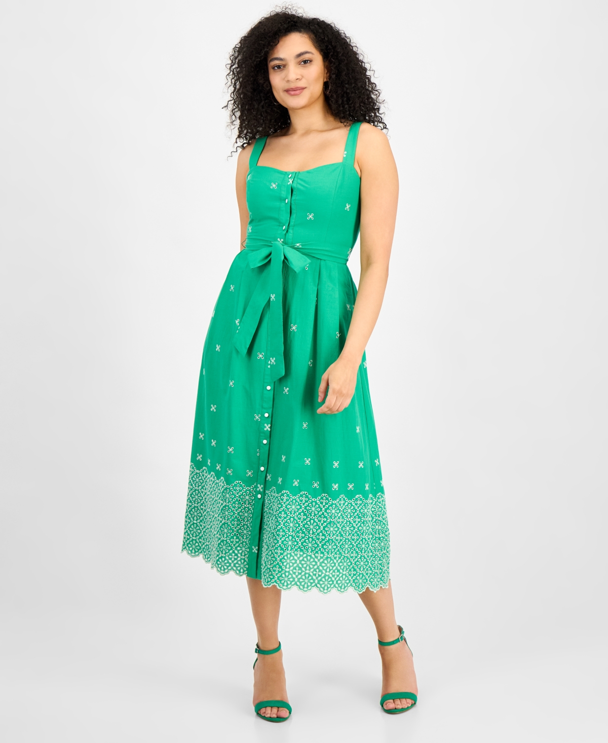 Women's Cotton Eyelet Midi Dress - Green