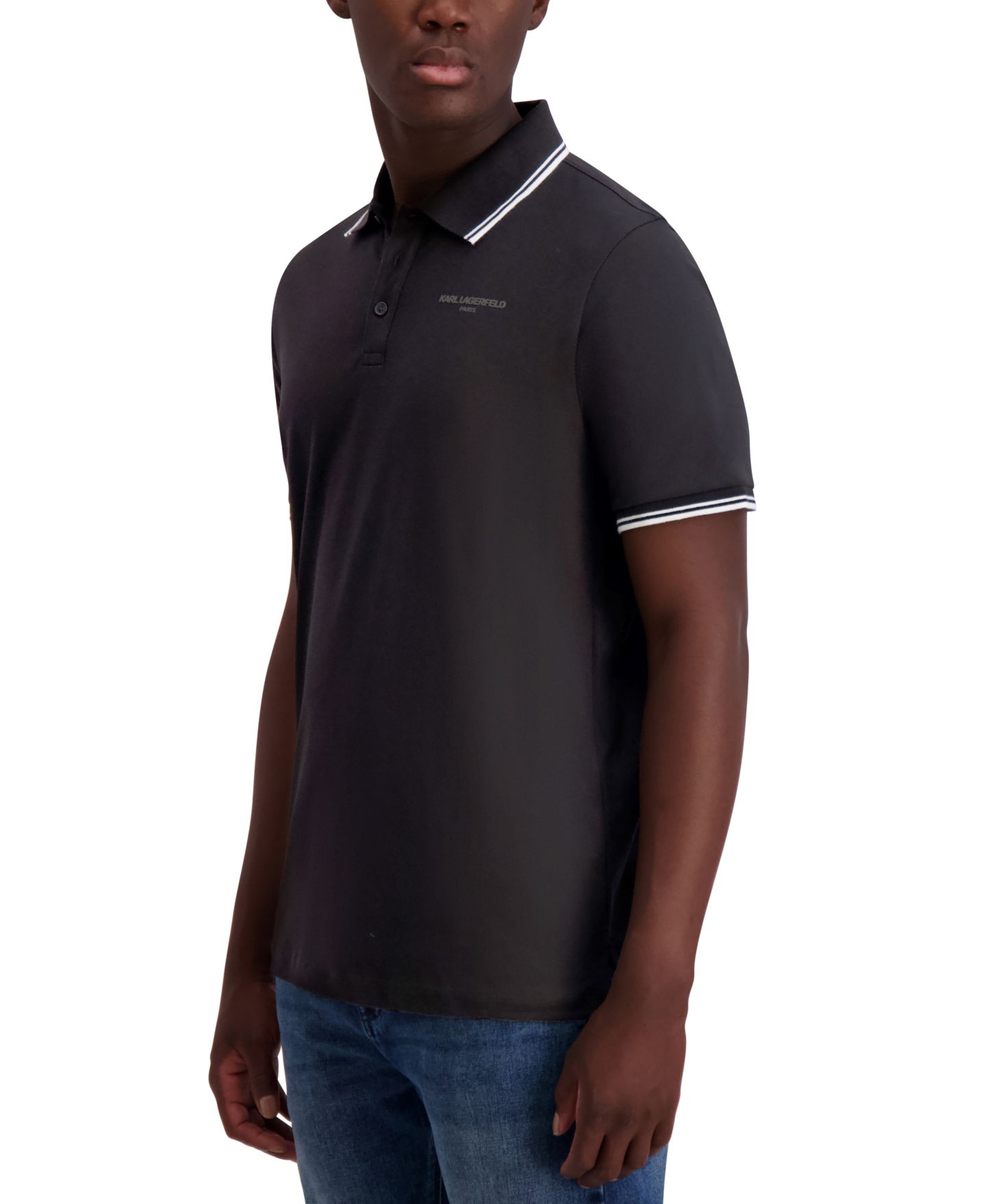 Мужское поло KARL LAGERFELD PARIS Regular-Fit Tipped Polo Shirt, цвет: Чёрный — фото 2