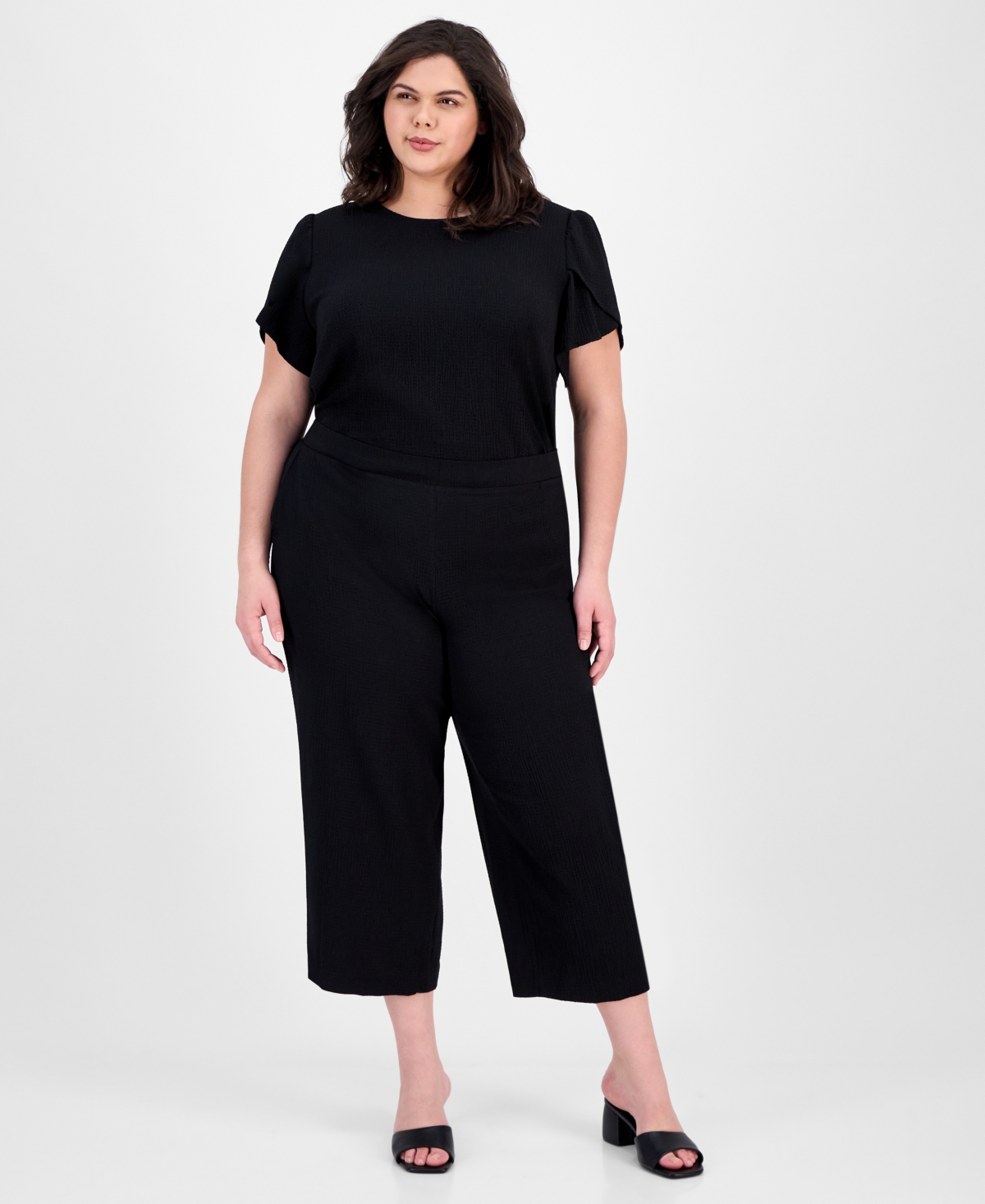 Ak Anne Klein Plus Size High-rise Cropped Pull-on Pants