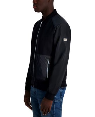 Men's Relaxed Fit Zip-Front Mixed-Media Bomber Jacket