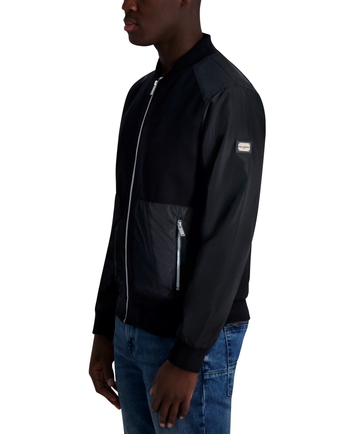 Мужская куртка KARL LAGERFELD PARIS Relaxed Fit Zip-Front Mixed-Media Bomber — фото 3