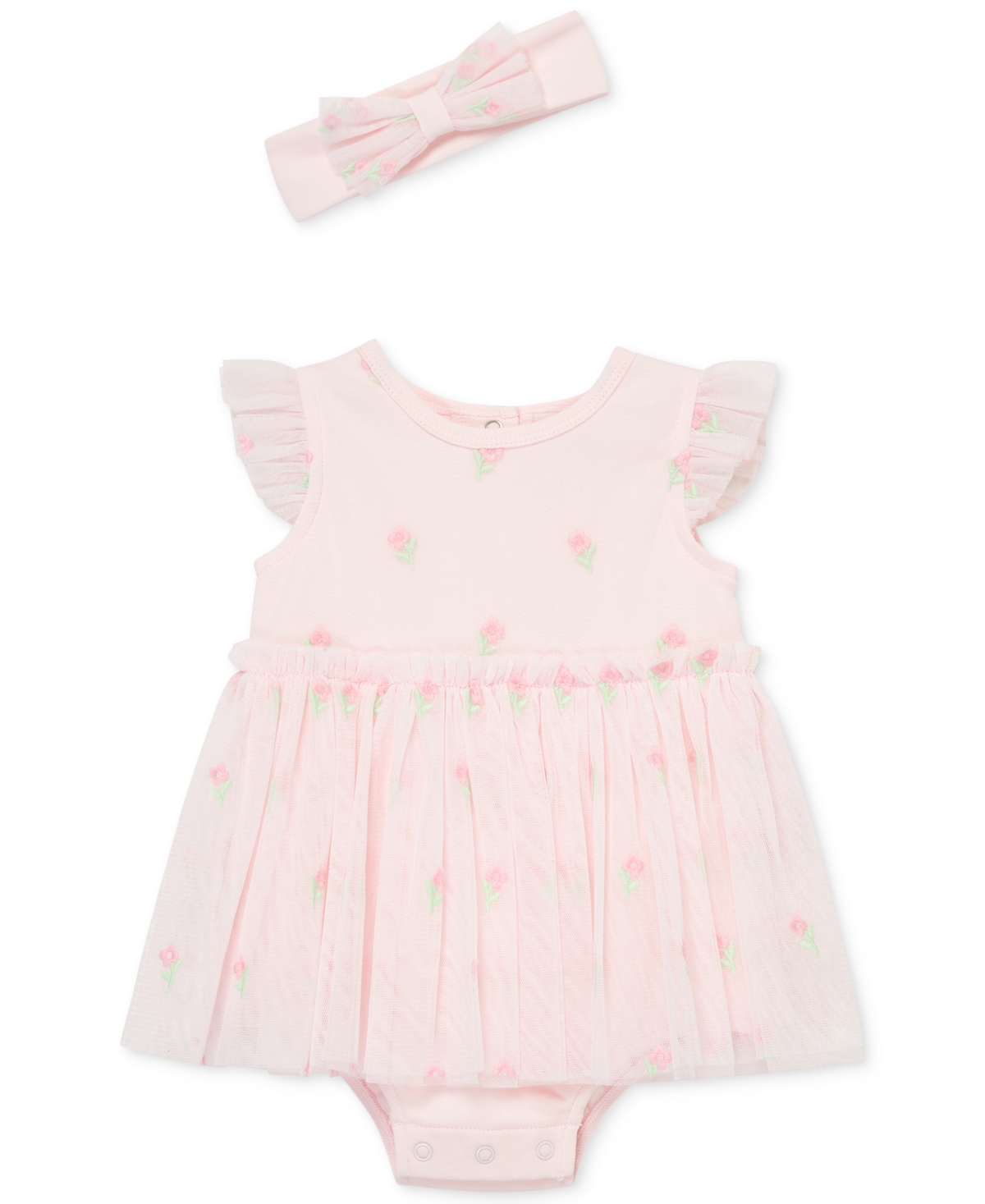 Shop Little Me Baby Girls 2-pc. Flowers Popover Bodysuit & Headband Set In Light Pink