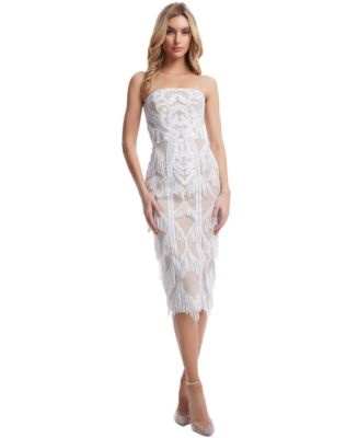 Dress The Population Women's Viviana Sequined Fringe Dress - White-Nude - Size XXS
