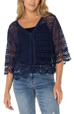 Women's Crochet Lace Short-Sleeve Cotton Bolero Sweater