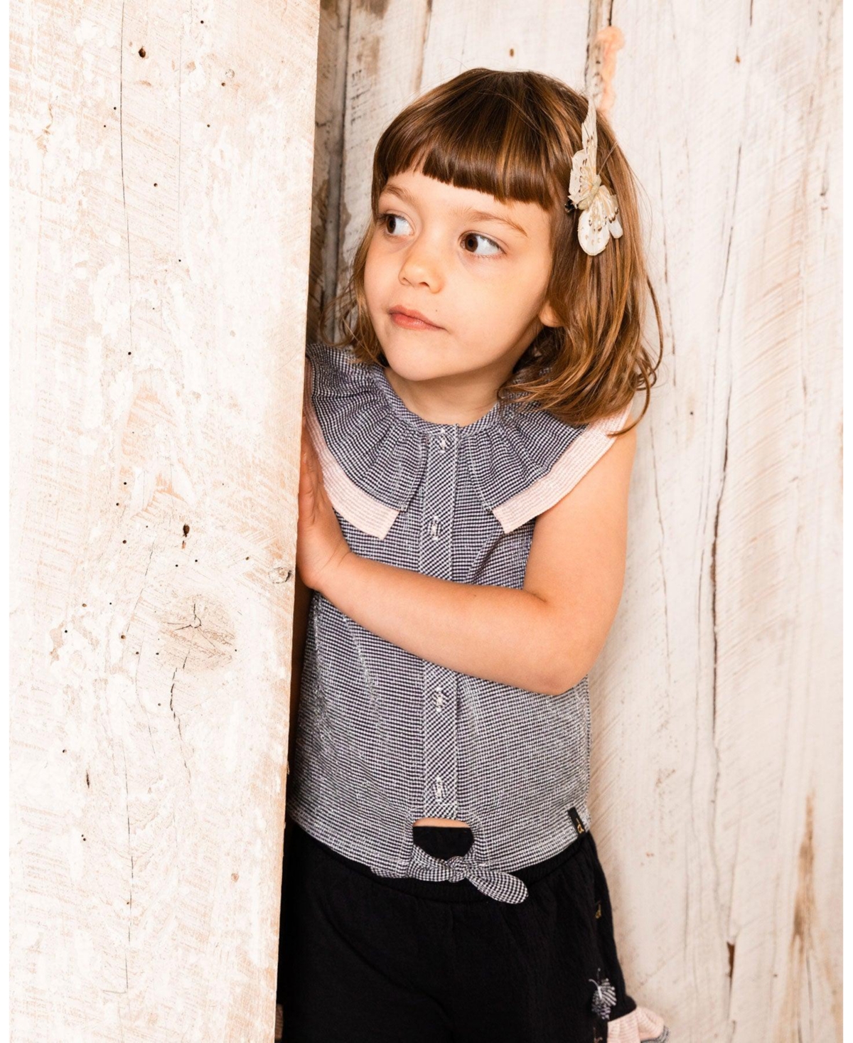 Deux par Deux Big Girls Crinkle Short With Frills Black And Butterflies