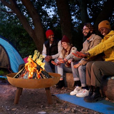 Outdoor Camping or Backyard Round Cast Iron Rustic Fire Pit Bowl with Handles