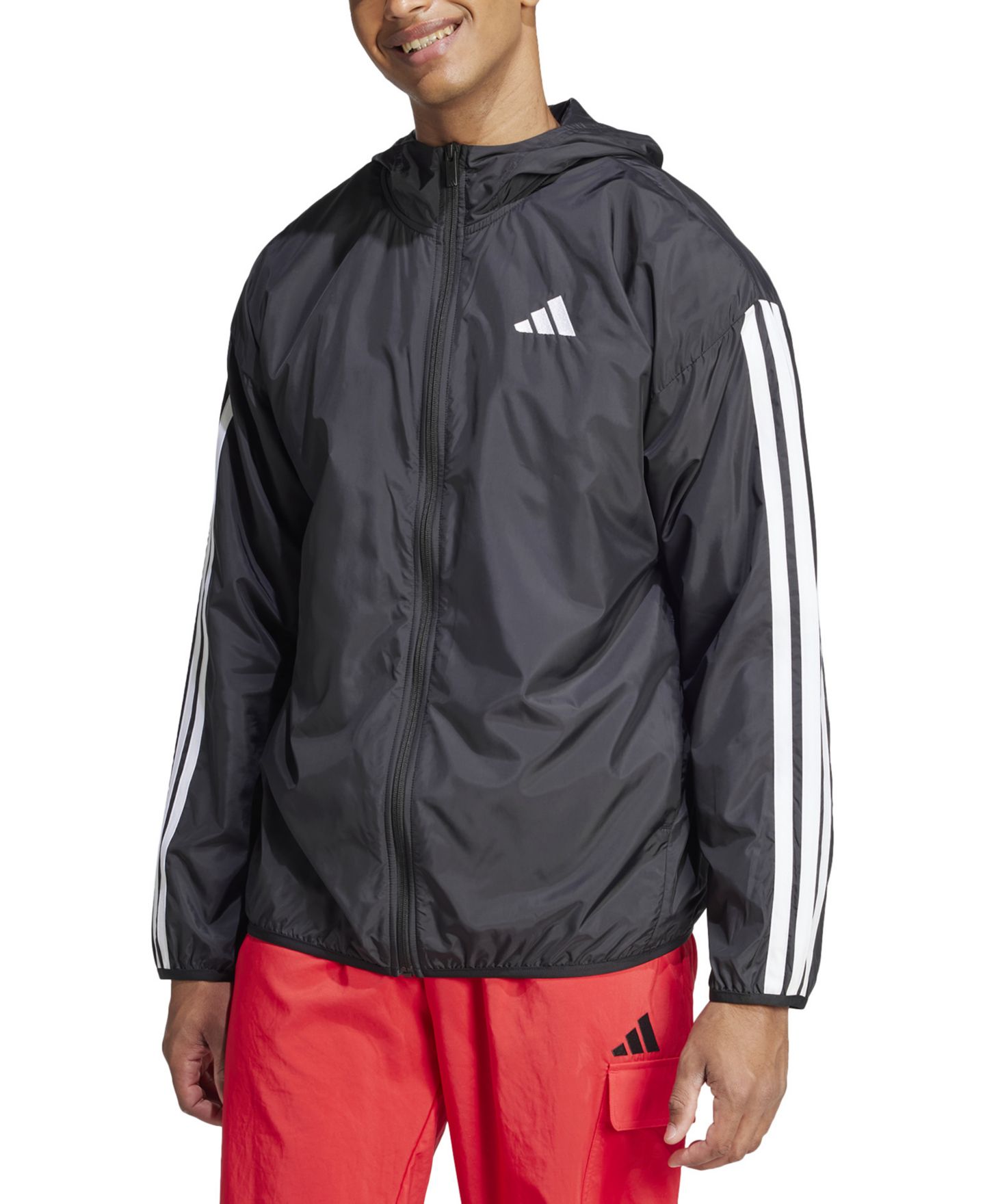 Мужская куртка adidas Essential Three-Stripes Woven Windbreaker, цвет: Чёрный / Белый — фото 1
