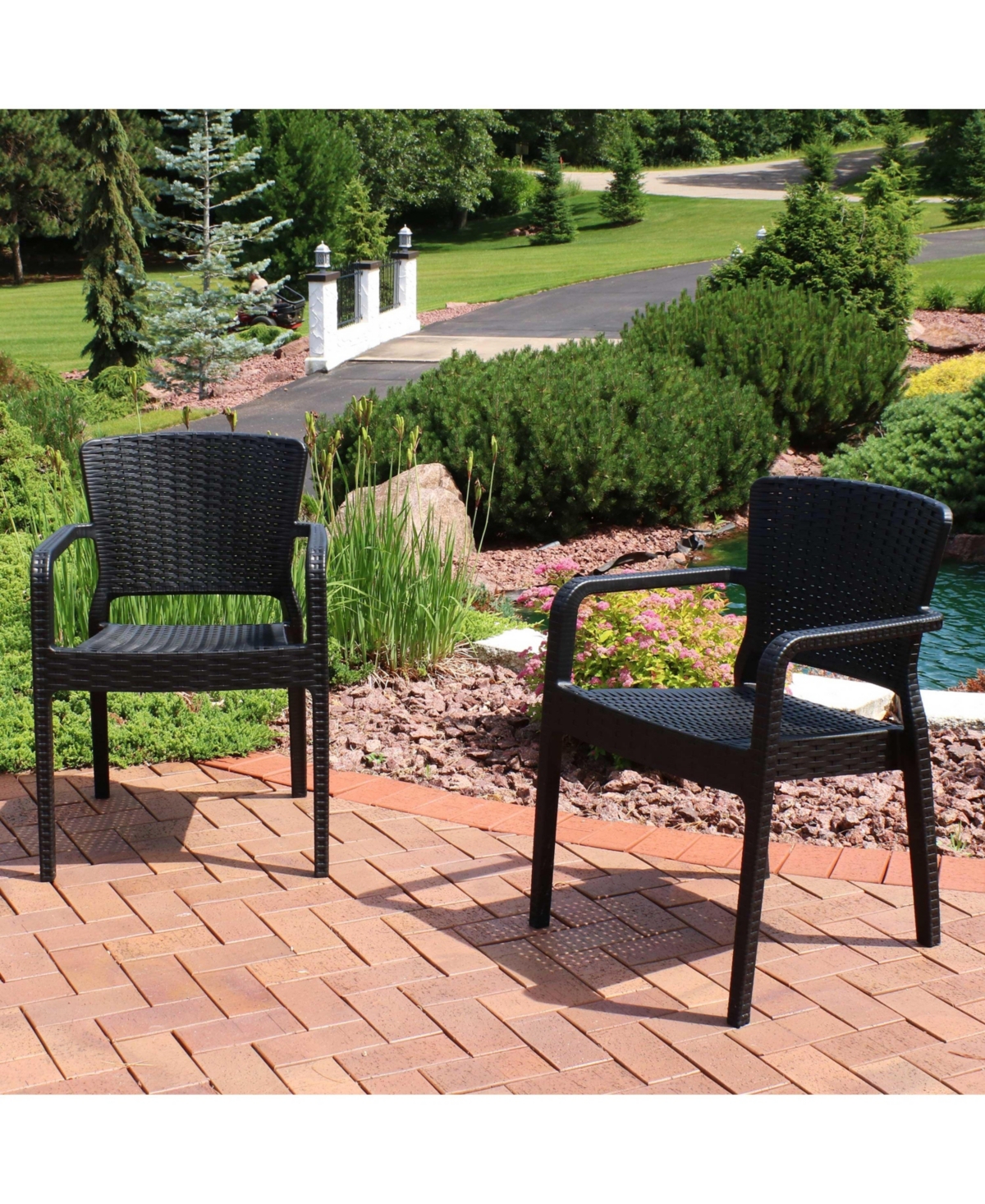 Faux Wicker Rattan Design Plastic All-Weather Commercial-Grade Segonia Indoor/Outdoor Patio Dining Arm Chair