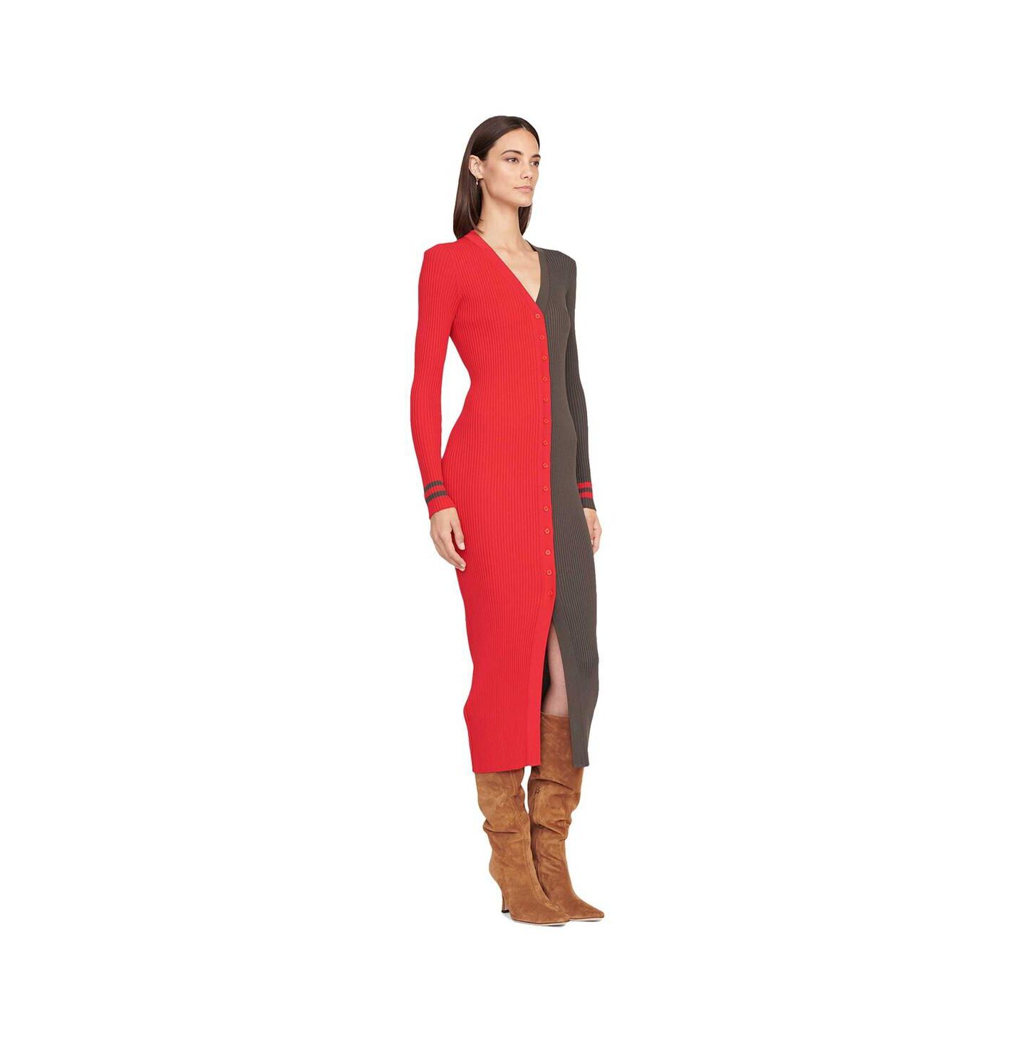 Женское платье STAUD Red/Pewter Tampa Bay Buccaneers Shoko Knit Button-Up Sweater Dress — фото 3
