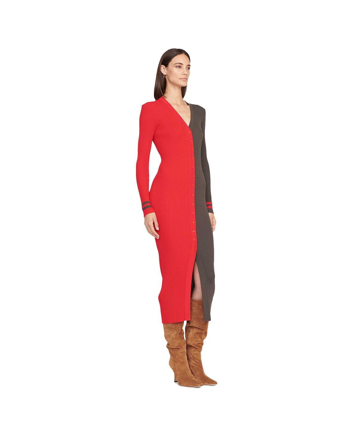 Staud Women's Red/pewter Tampa Bay Buccaneers Shoko Knit Button-up Sweater Dress In Red,pewter