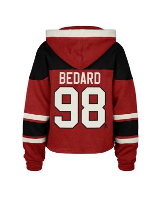 Women's Connor Bedard Red Chicago Blackhawks Superior Lacer Cropped Pullover Hoodie