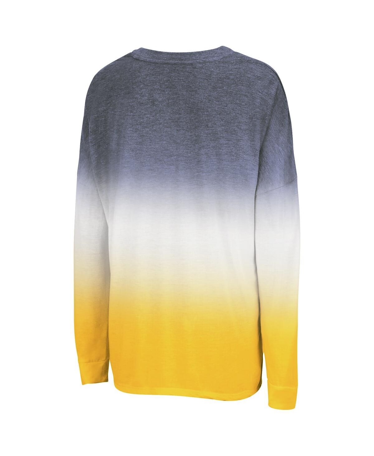 Colosseum Women's Navy/maize Michigan Wolverines Winkle Dip Dye Long Sleeve T-shirt In Navy,maize