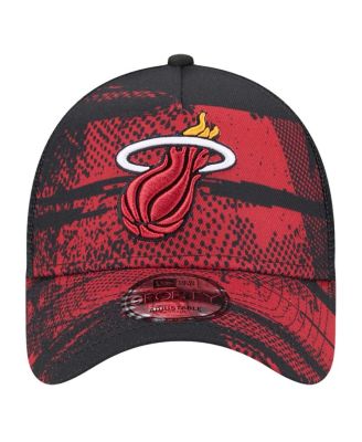 Men's Black/Red Miami Heat Tip Off A-Frame Trucker 9FORTY Adjustable Hat