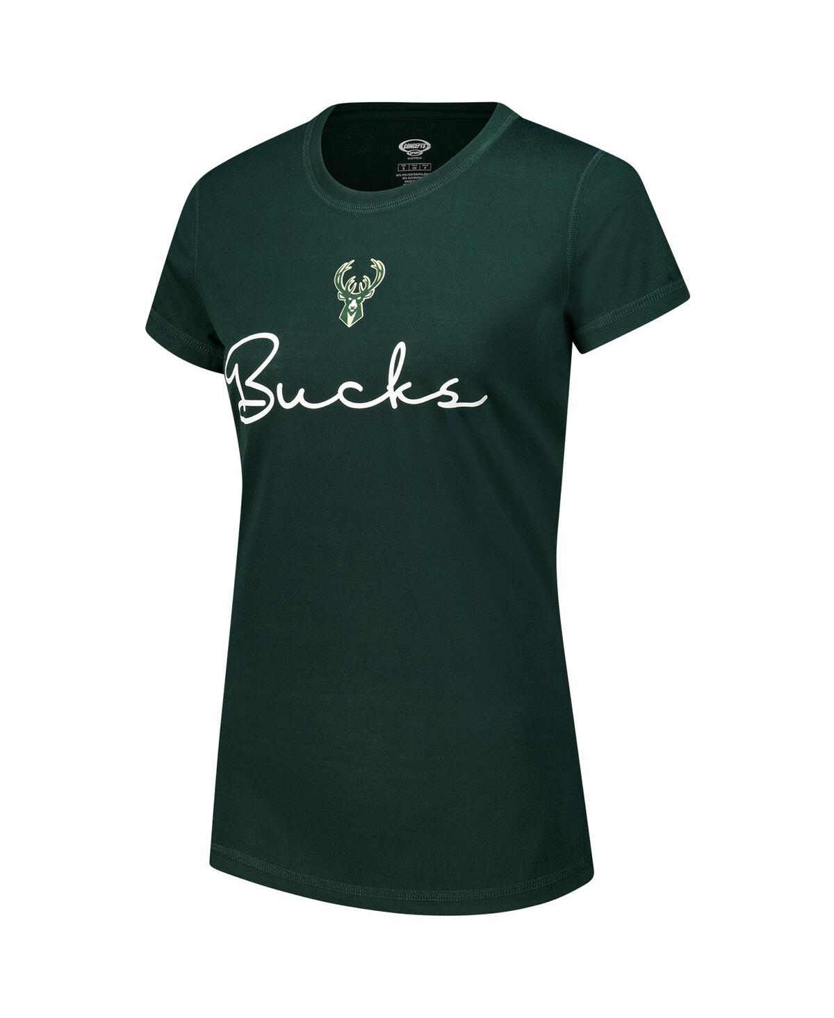 Concepts Sport Women's Hunter Green Milwaukee Bucks Vector T-shirt Flannel Pants Sleep Set In Hunter Green