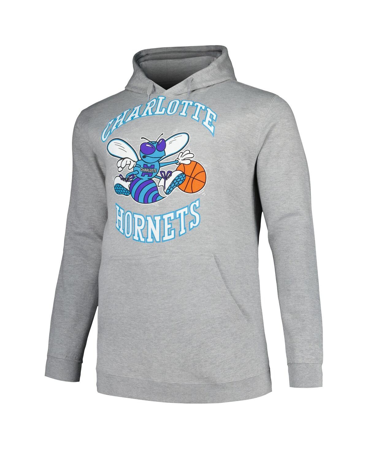 Mitchell & Ness Men's Heather Gray Charlotte Hornets Hardwood Classics Big Tall Pullover Hoodie In Heather Gray