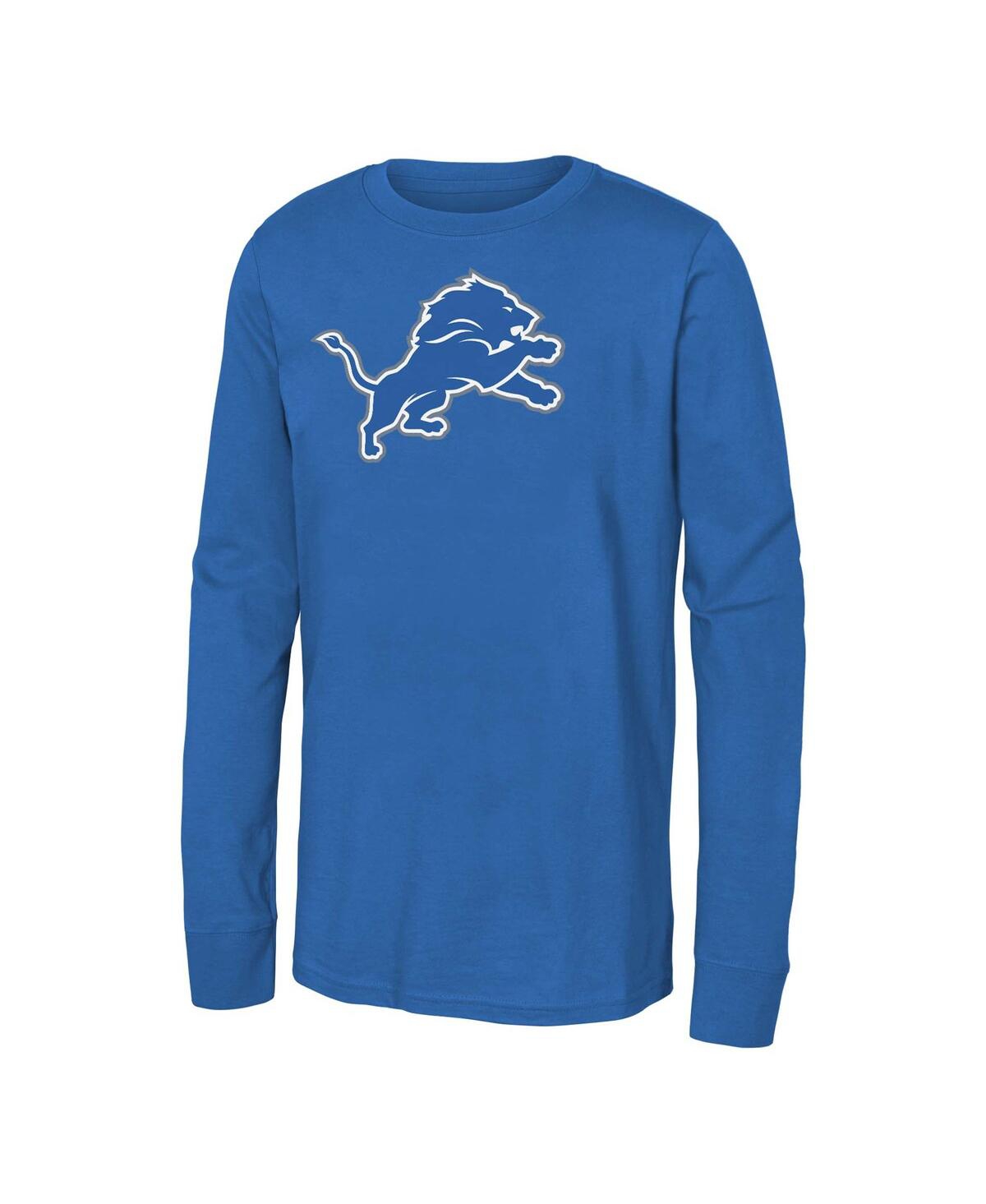Outerstuff Big Boys And Girls Blue Detroit Lions Primary Logo Long Sleeve T-shirt In Blue
