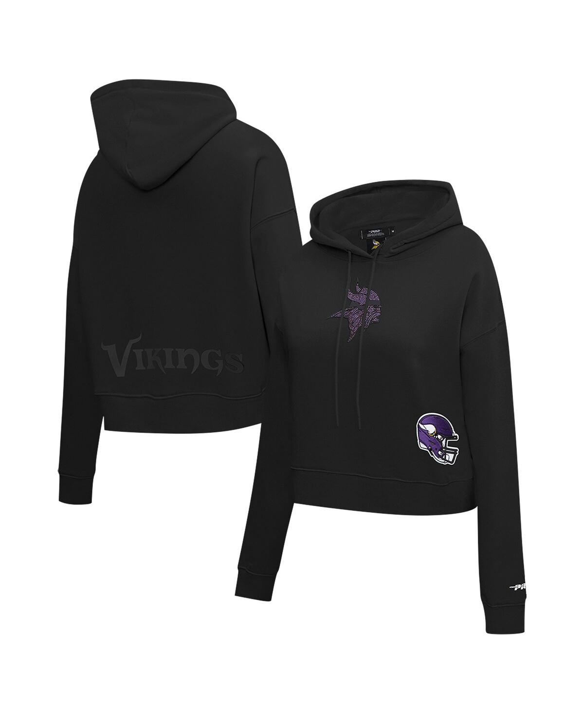 Women's Black Minnesota Vikings Jeweled Cropped Pullover Hoodie - Black