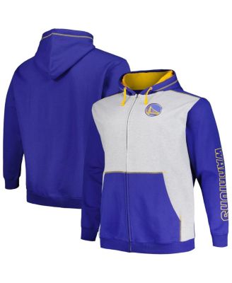 Fanatics - Men's Royal/Heather Gray Golden State Warriors Big Tall Contrast Pieced Stitched Full-Zip Hoodie
